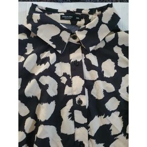 Shein Women's Long Sleeve Abstract Print 3XL Black Beige 1/2 Button Down Dress